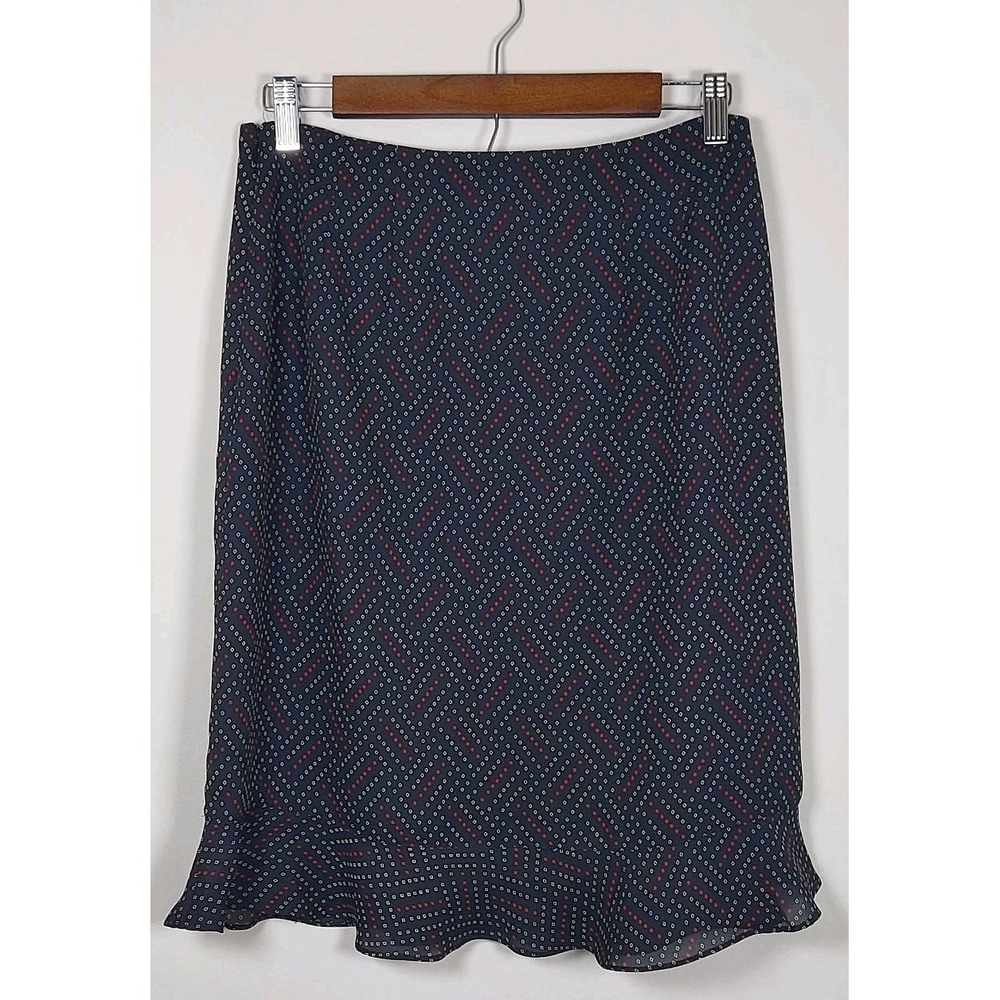 Ann Taylor Factory Skirt Women 6 Black Red Diamond Flounce Lined Knee Length